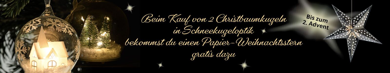 Bild: Beim Kauf von 2 Weihnachtskugeln erhalten Sie einen Papierstern mit LED Beleuchtung gratis dazu