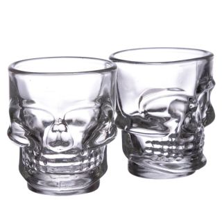 2er Set Skulls &amp; Roses Totenkopf Schnapsgl&auml;ser Party Highlight Glas &agrave; 60 ml Halloween Silvester