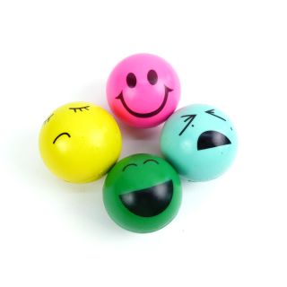 4 x Flummi + Gesicht Springball H&uuml;pfball gr&uuml;n, blau, pink, gelb Mitgebsel 45mm