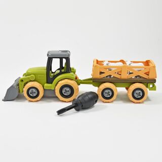 Kögler DIY Bauernhof Fahrzeug mit Anhänger und Ziegen Tracktor Trecker 27,5 cm