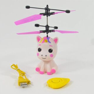 Kögler Mini Flyer Einhorn weiß/pink Flieger mit Fernbedienung & LED Höhe 16 cm