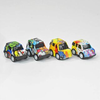 Kögler Metall Die Cast Mini Graffiti Autos mit Rückzugfunktion, sortiert in 4 Designs,ca. 5x3x3cm