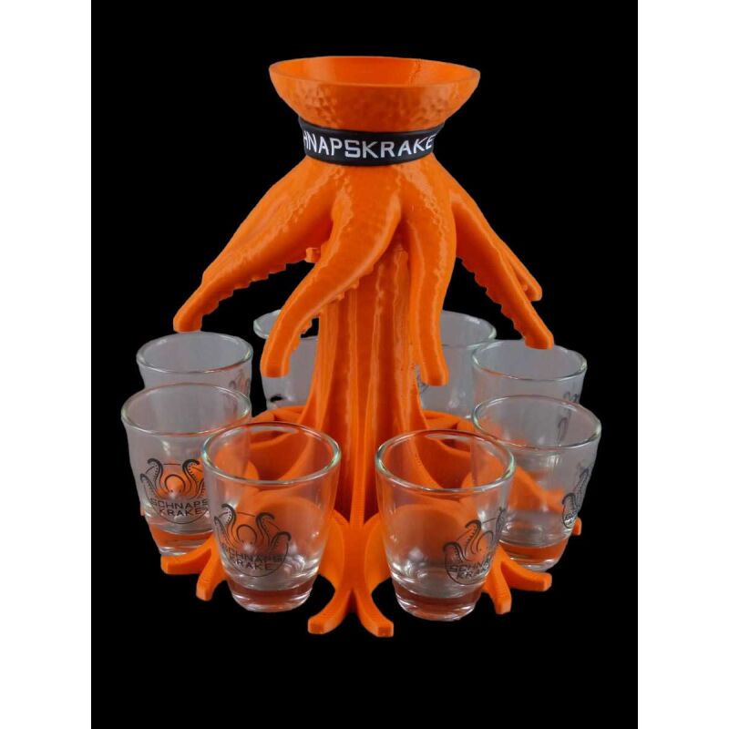 Schnapskrake Orange Shotverteiler Getränkeverteiler 8 Gläser á 3c